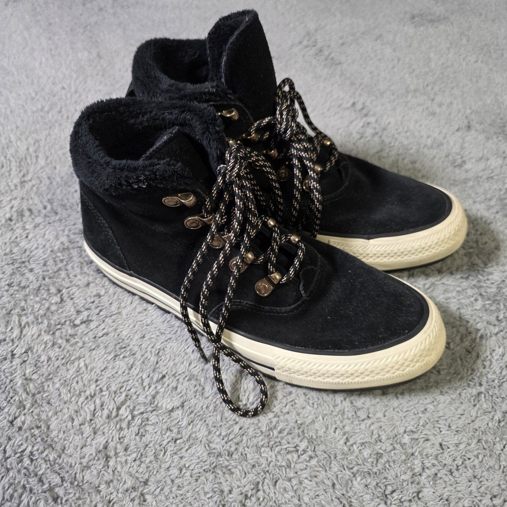 Converse Womens 6.5 All Star Street Hiker Black Suede Faux Fur Sneakers 557935C